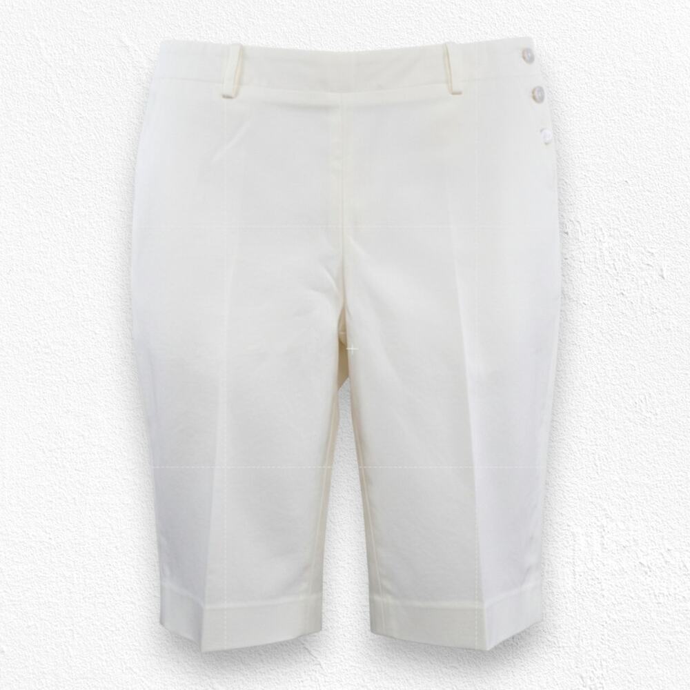 Ralph Lauren White Tailored Preppy Minimalist Bermuda Cotton Shorts Size 10